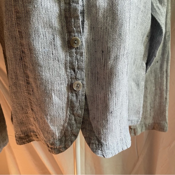 Vintage FLAX 100% Linen Blue Striped Blouse - Picture 5 of 5